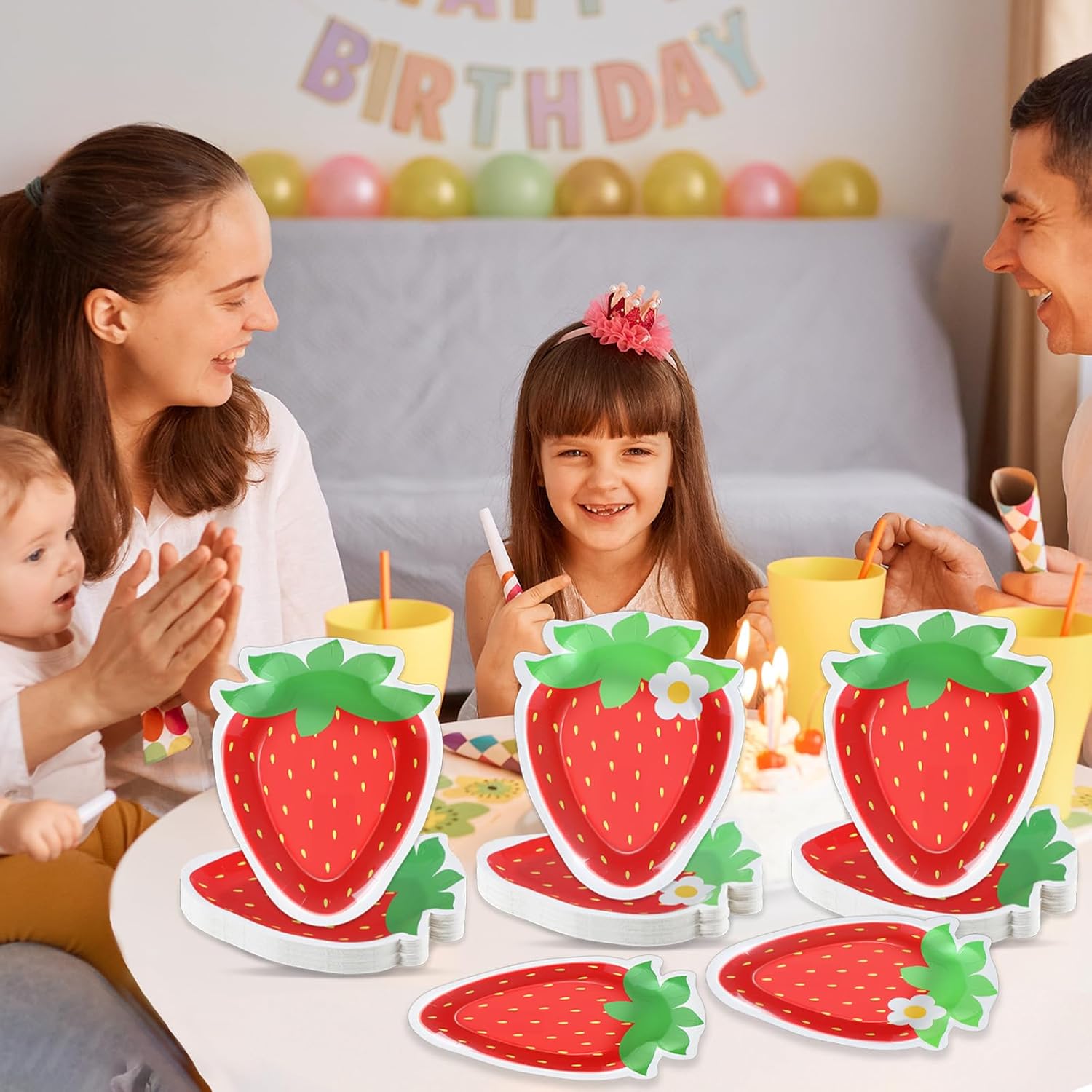 50 Count Strawberry Party Paper Plates Strawberry Theme Shortcake Dessert Cake Disposable Plates for Birthday Parties, Weddings, Baby Showers Decorations Supplies - Image 7