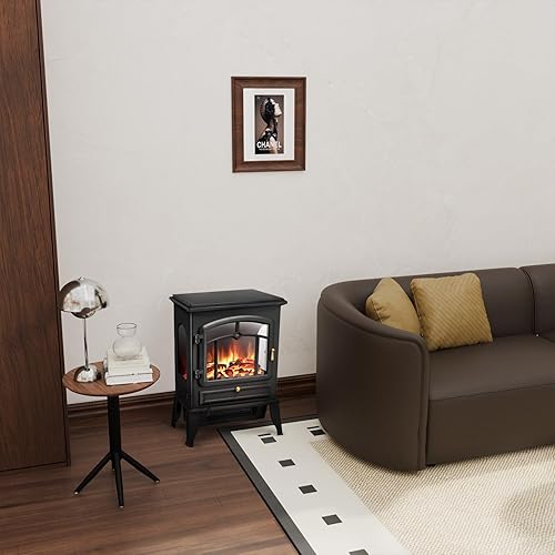 Miniatura 5 de Xbeauty Estufa eléctrica de chimenea de 22 pulgadas, calentador de chimenea independiente con brillo de llama 3D ajustable, control de termostato y