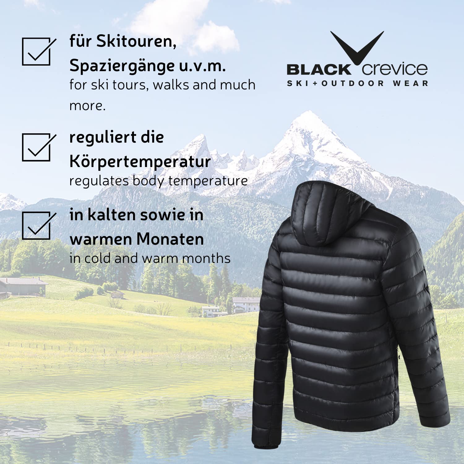 Black Crevice Herren Steppjacke I leichte Steppjacke in verschiedenen Farben & Größen I wind- & wasserabweisend Herren-Jacke I Steppjacke mit Kunstfaserfüllung I Steppjacke mit Kapuze