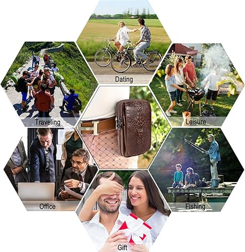 Miniatura 7 de Bolsa inteligente de cuero genuino, soporte para célula, funda táctica, funda de transporte para cinturón, bolsillo para cintura de hombre para