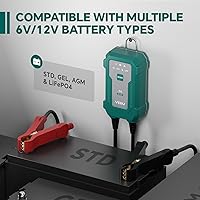 Vista 4 de Cargador de goteo para batería de motocicleta, cargador de batería inteligente de 2 A, mantenedor para 6 V, 12 V, plomo ácido y litio, Plug and Play