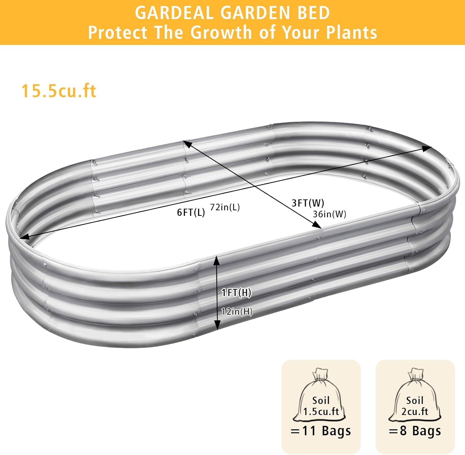 Garden 6x3x1ft Galvanized Raised Garden Bed Kit - Metal Planter Boxes for Vegetables/Herbs/Flowers, Heavy-Duty Steel Outdoor Garden Box with Reinforced Edges(6X3X1FT)