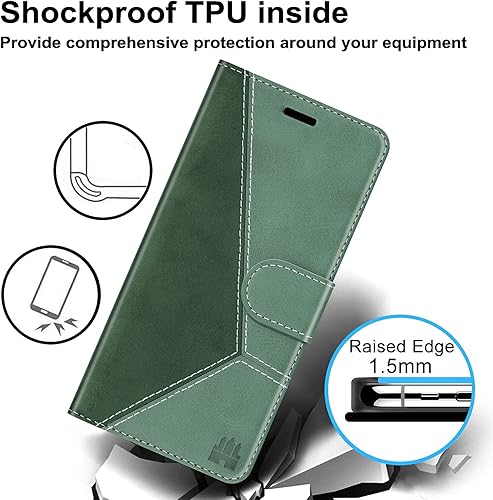 Miniatura 7 de Funda tipo cartera compatible con iPhone 13 Pro, ranuras para tarjetas con bloqueo RFID, funda de piel sintética de lujo adjunta a prueba de golpes,