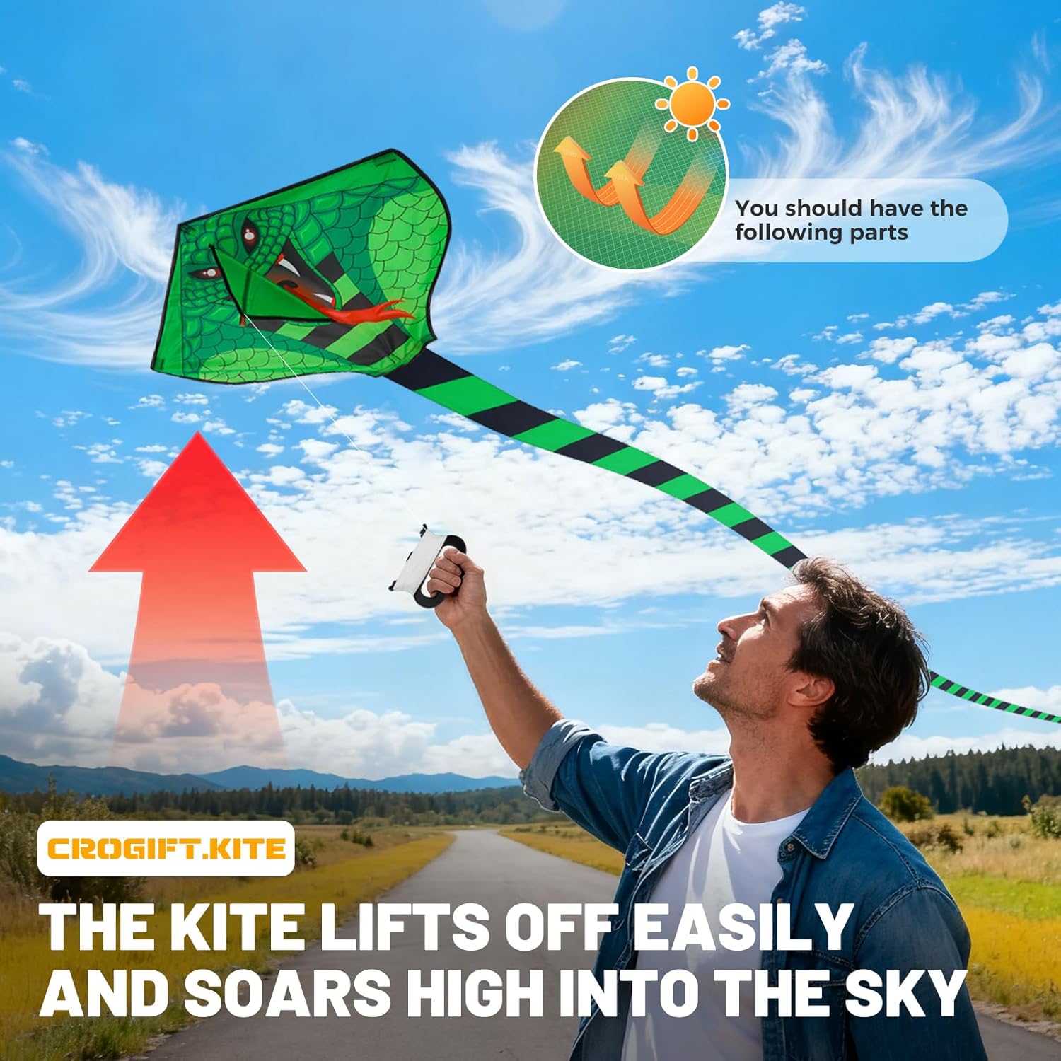 4 Pack Kites - Large Fire Dragon Kite Green Snake Devil Fish Red Mollusc Octopus with Long Colorful Tail for Kids Adults Outdoor Game Activities - Image 4