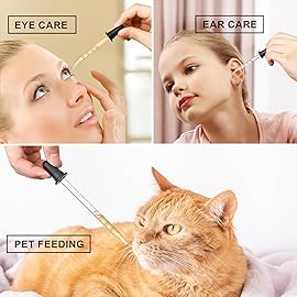 8 Pack, 1 mL Glass Eye Dropper with Measurement - Long & Short, Bent & Straight Tip Calibrated Glass Medicine Droppers, Accurate Dose Pipette Dropper for Essential Oils, Feeding, Ear, Lab, Health Care