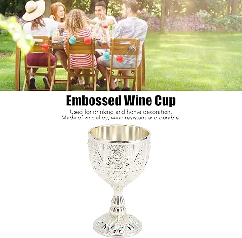 Miniatura 3 de Copa de vino de metal en relieve, cáliz vintage, copa de vino real, medieval, tamaño pequeño, para bar, hogar (plateado)