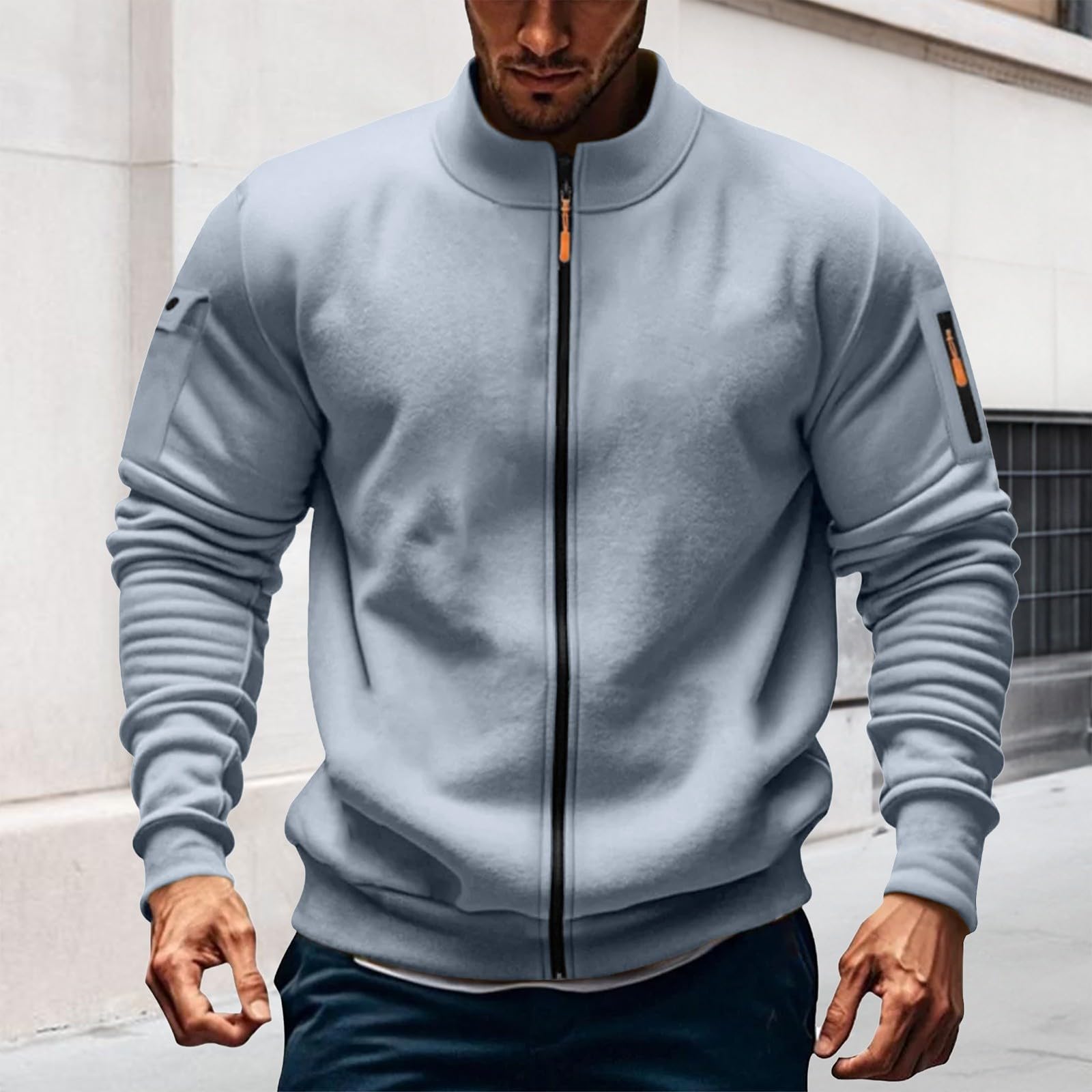 Generico Sudadera con Cremallera Hombre Sin Capucha Invierno Casual Chaqueta Deportiva Militar Sudaderas con Cremallera Ligera Manga Larga Sweatshirt con Bolsillos Vintage Trekking Chaqueta de Trabajo