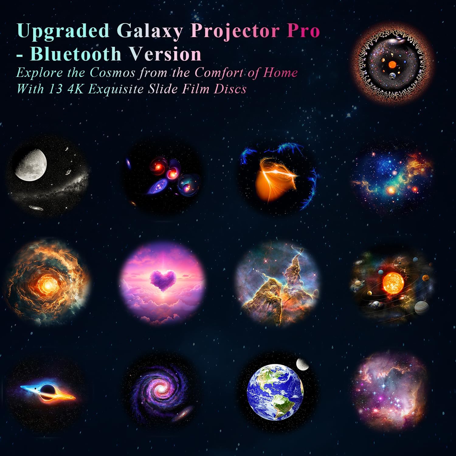 Galaxy Projector Pro for Bedroom Sound Machine, 13 in 1 Planetarium Star Projector for Kids Adults with White Noises, Bluetooth Music Speaker, Remote