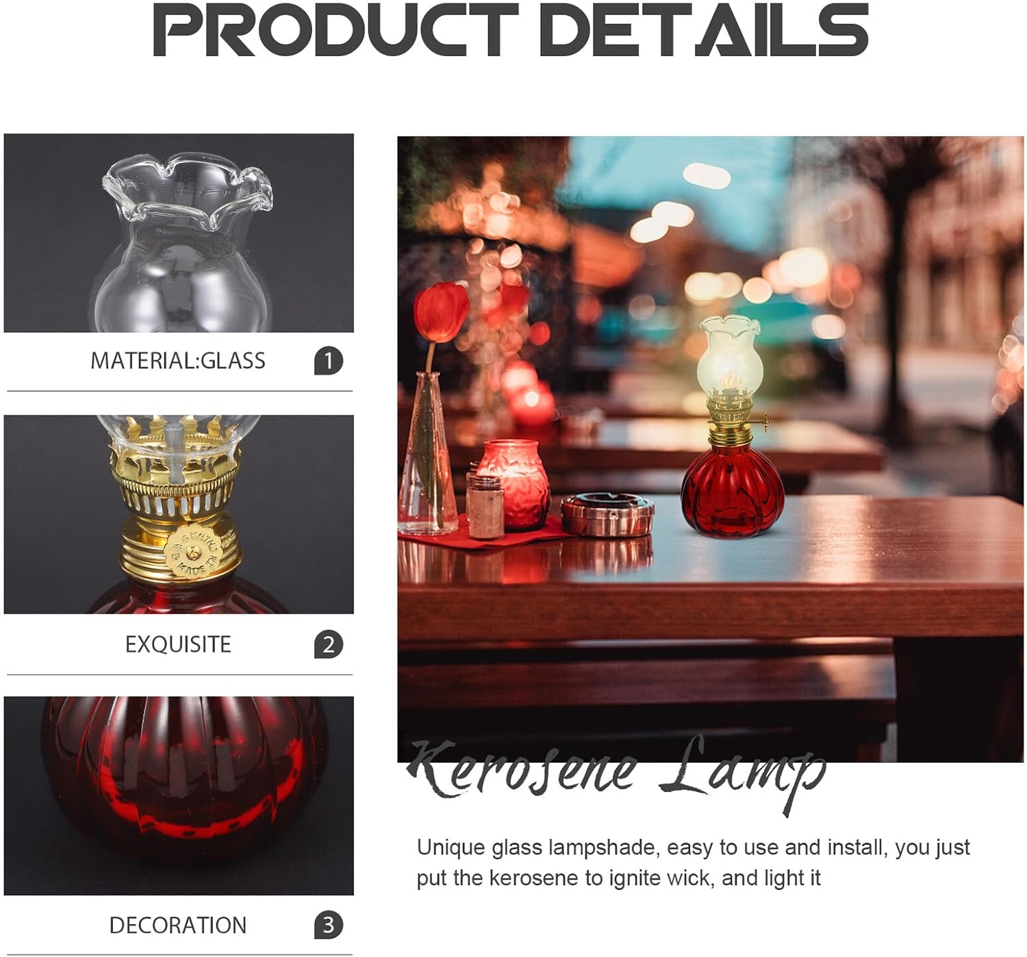 Glass Kerosene Oil Lamp with Flame Regulator for Indoor Use Red Pumpkin Shape Butter Lamp Glass Material for Tabletop Wedding Festival Living Atmosphere Lighting