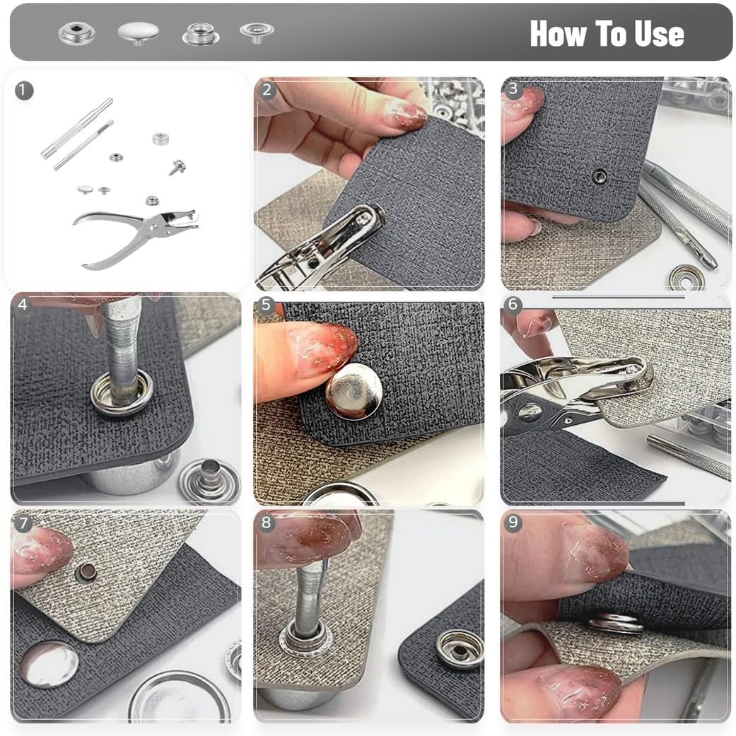 323 Pcs Boat Canvas Snap Fasteners Set, Stainless Steel Repair Kit with Punch Tool and Installation Equipment, for Covers and Furnishings