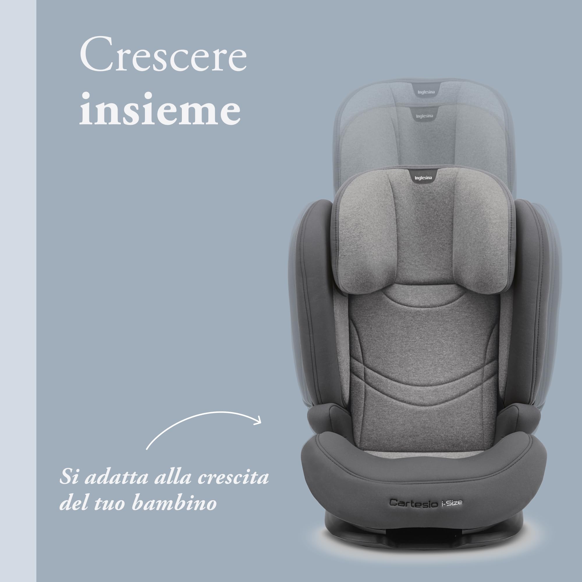 Inglesina Cartesio i-Size Seggiolino Auto, Isofix, per Bambini da 3 a 12 Anni circa, dai 100 ai 150 cm, Stone Grey