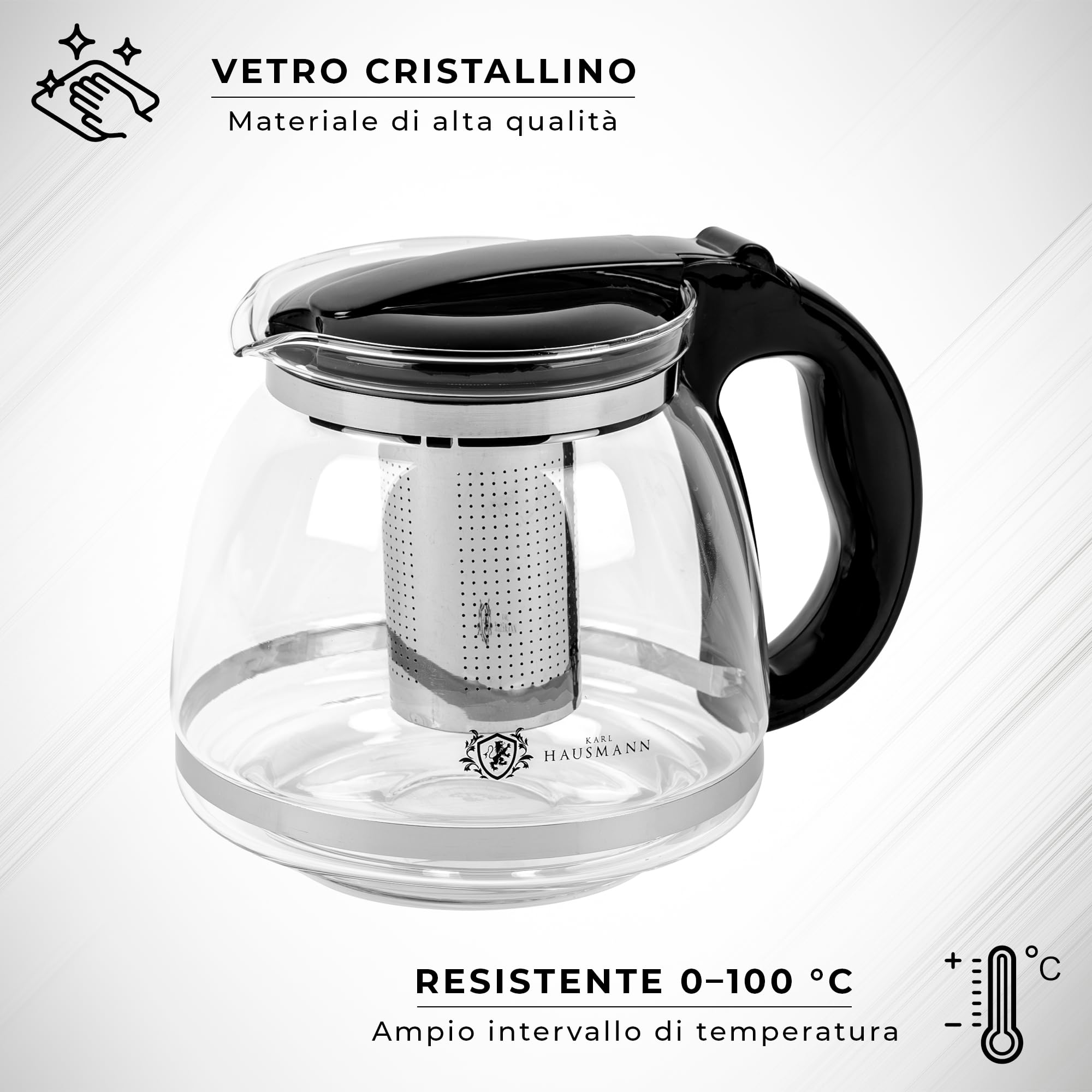 Teiera di vetro trasparente resistente al calore con infusore in acciaio inossidabile