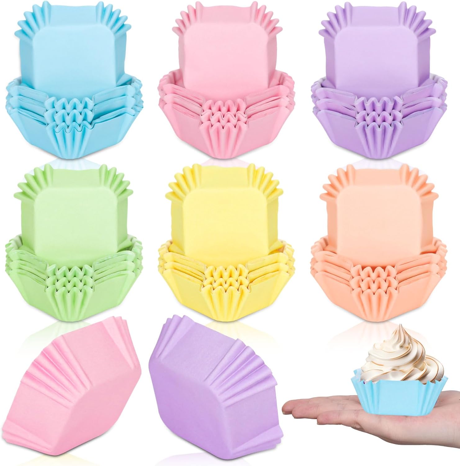 JarThenaAMCS 600Pcs Colorful Square Cupcake Liners Pastel