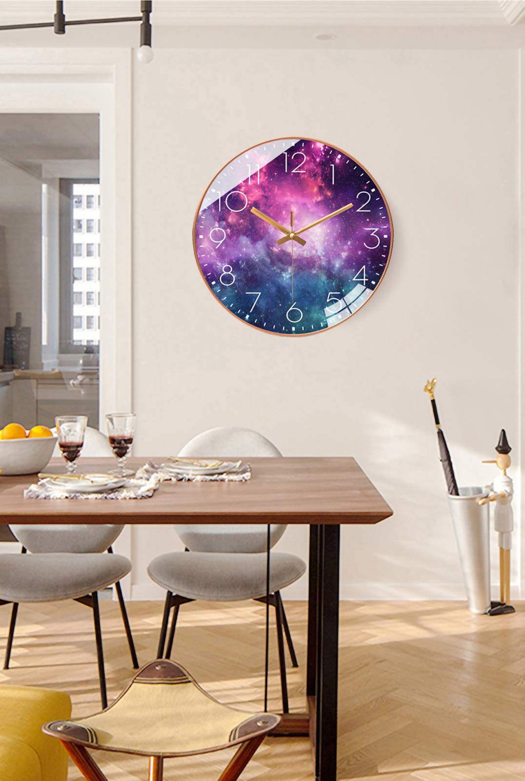 SWECOMZE Wandklok geruisloos, 25 cm, kinderwandklok, wijzerplaat met sterrenhemel sterrenhemel, 10 inch kinderwandklok decoratie voor woonkamer kinderkamer (037