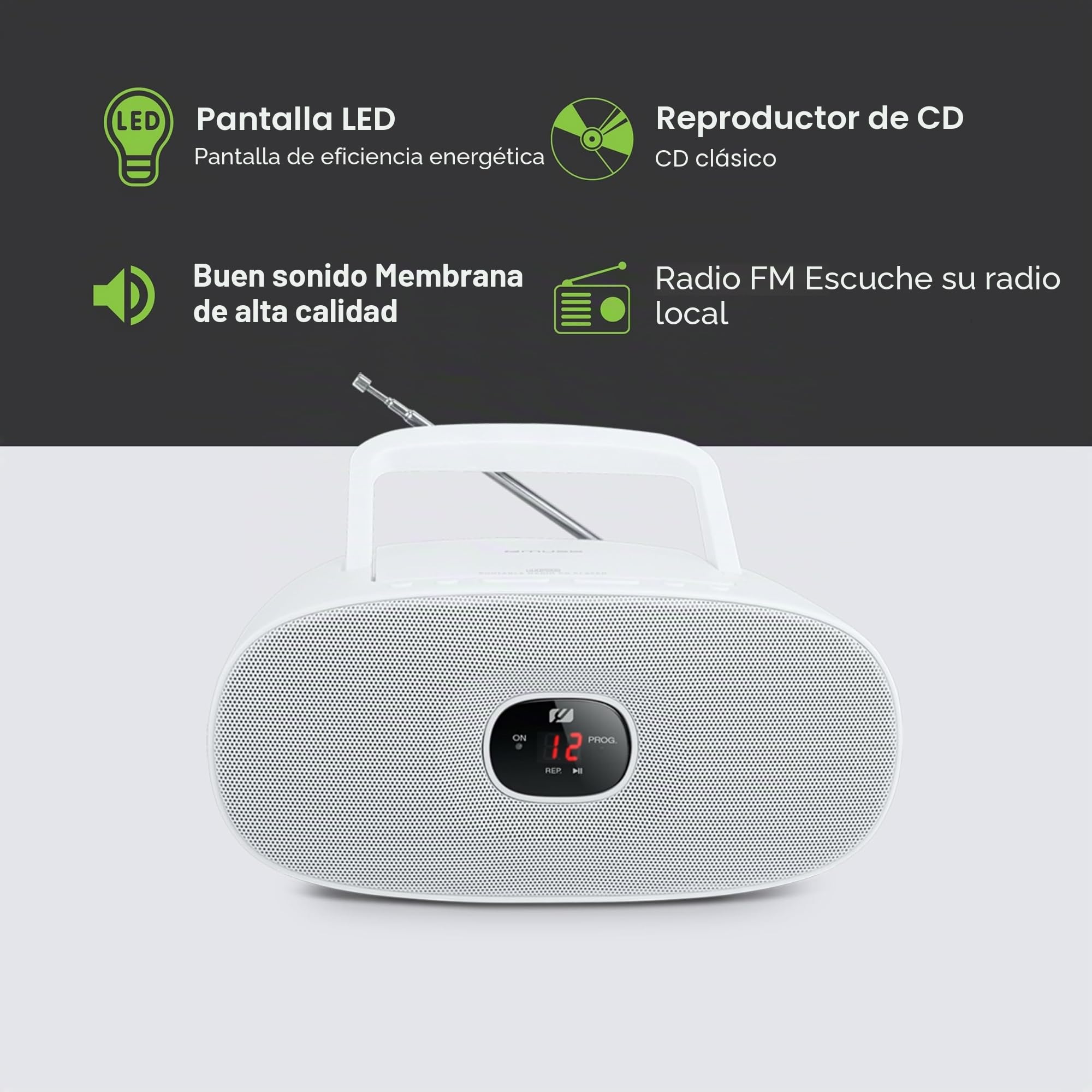 Muse MD-202 RDW - Reproductor de CD (frecuencia AC de 50 Hz, Bandas FM y MW, Voltaje de 230 V) Color Blanco