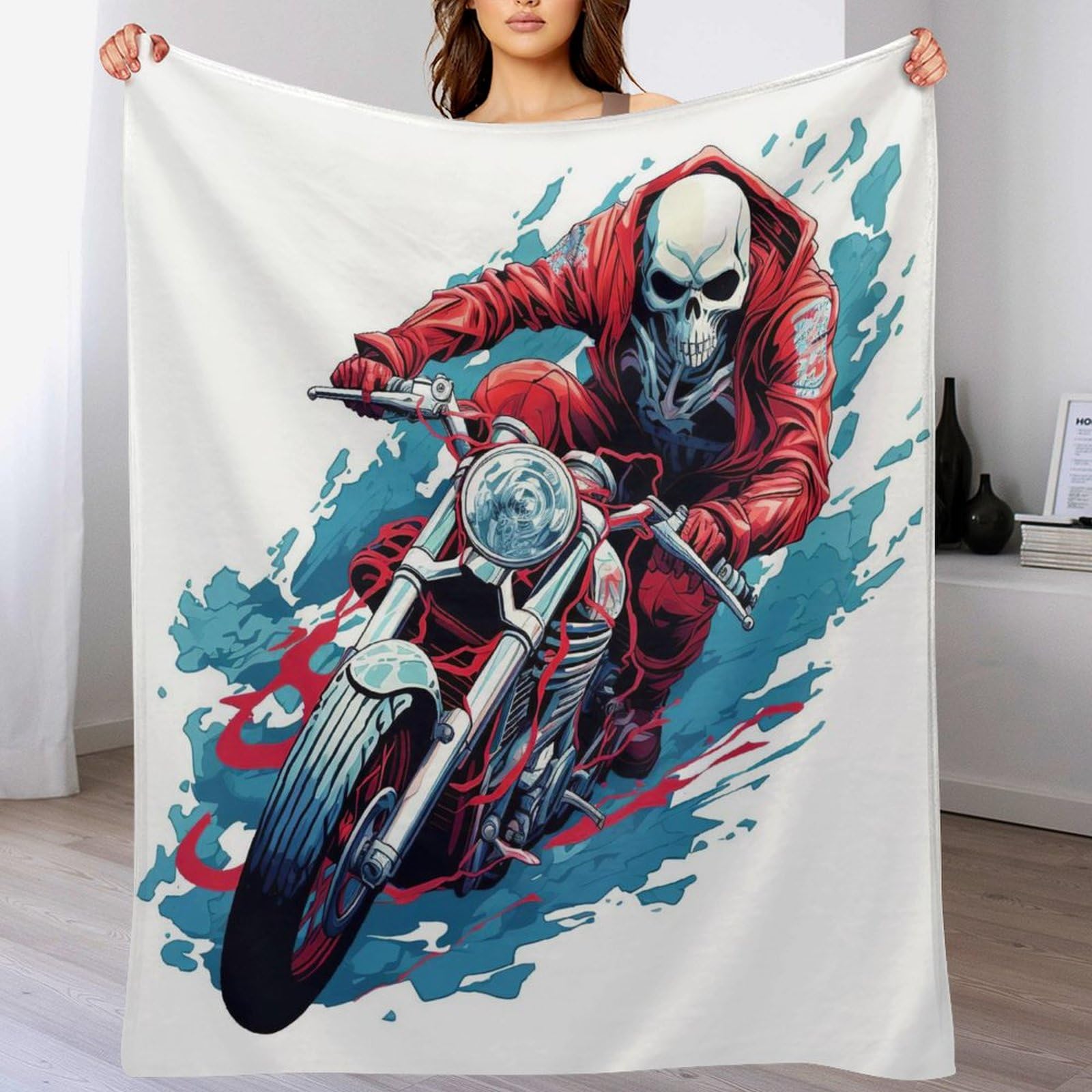 Couverture polaire moto 150x200cm en flannel douce et chaude pour lit et canapé