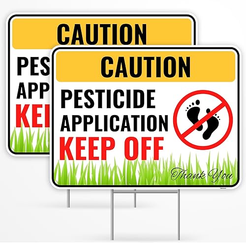 Miniatura 1 de Venicor Cartel de pesticidas con estacas de metal, 12 x 9 pulgadas, plástico corrugado, banderas de pesticidas para césped, aplicación de pesticidas