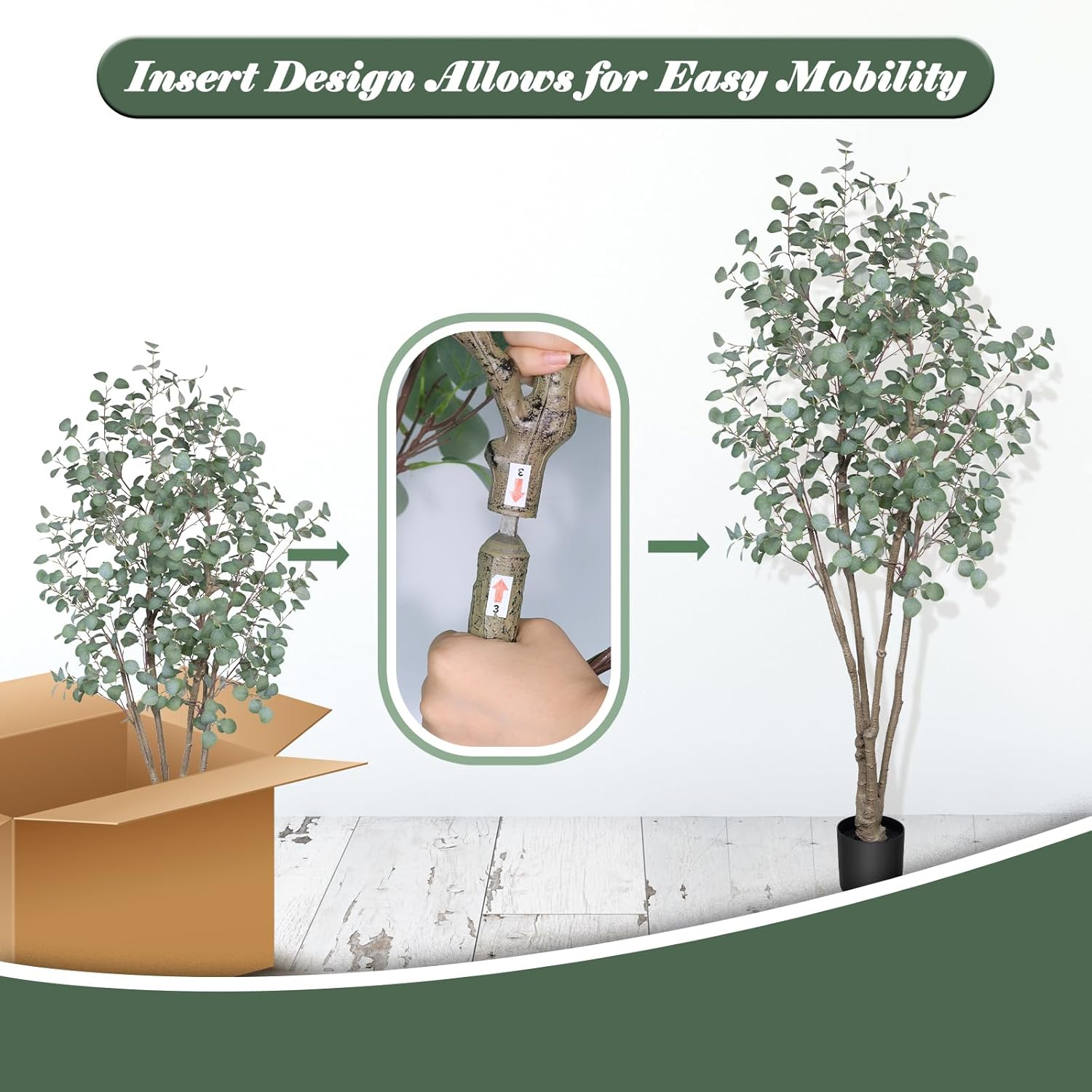 7FT Artificial Eucalyptus Tree Indoor, Tall Faux Eucalyptus Plant with Pre-Potted Realistic Silk Leaves and Trunk, Fake Eucalyptus Tree for Office Living Room Bedroom Foyer Porch Home Corner Decor - Image 9