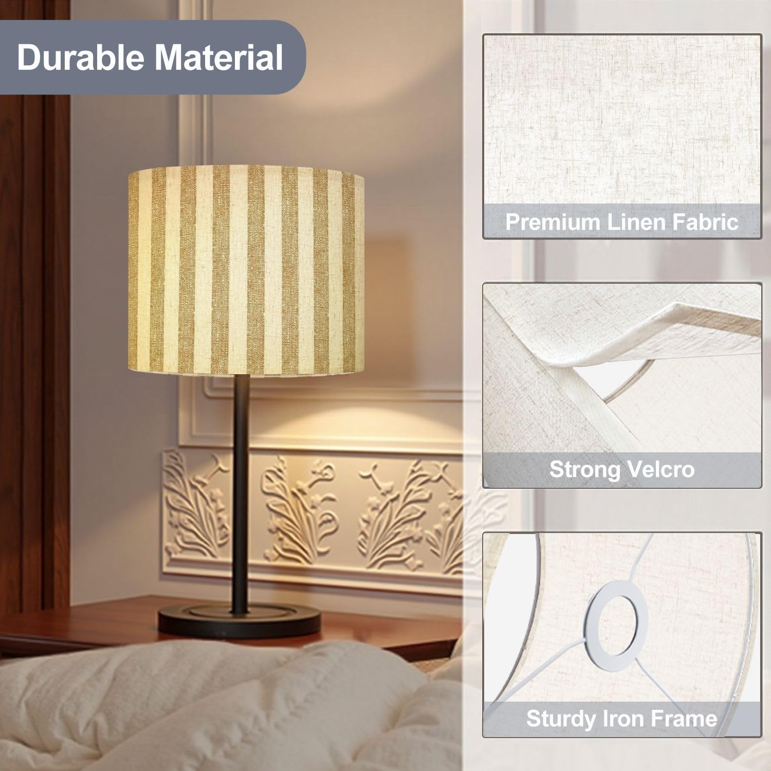 Chocolate Wavy Swirl Lamp Shade - 11x11x8.9 Inch Drum Linen Shade For Floor & Table Lamps, Easy Assembly