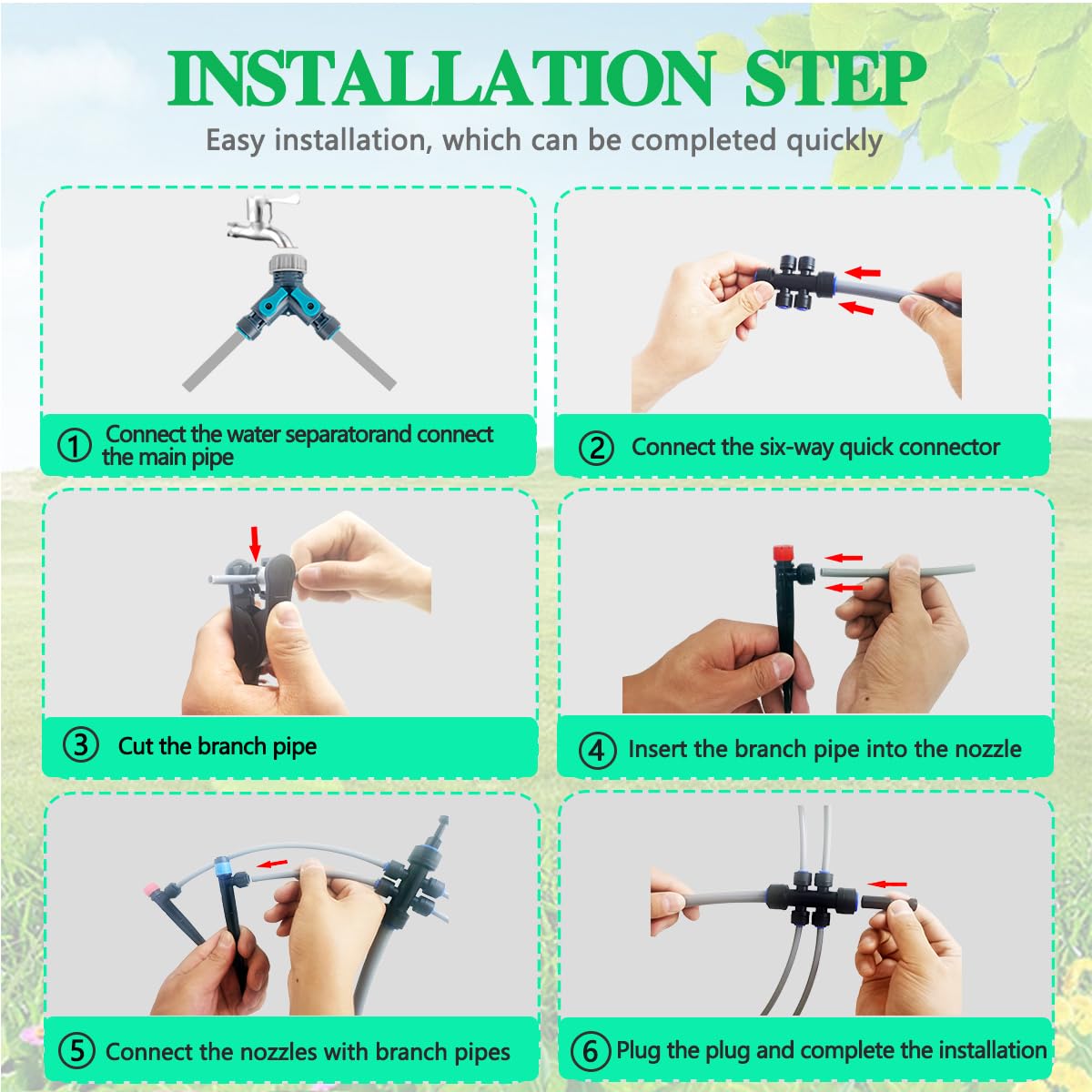 Kit di irrigazione a goccia da 82 m, emettitore di irrigazione a goccia da 1/4", emettitore di irrigazione a goccia a forma di ventola, sistema di irrigazione a goccia automatico a connessione rapida
