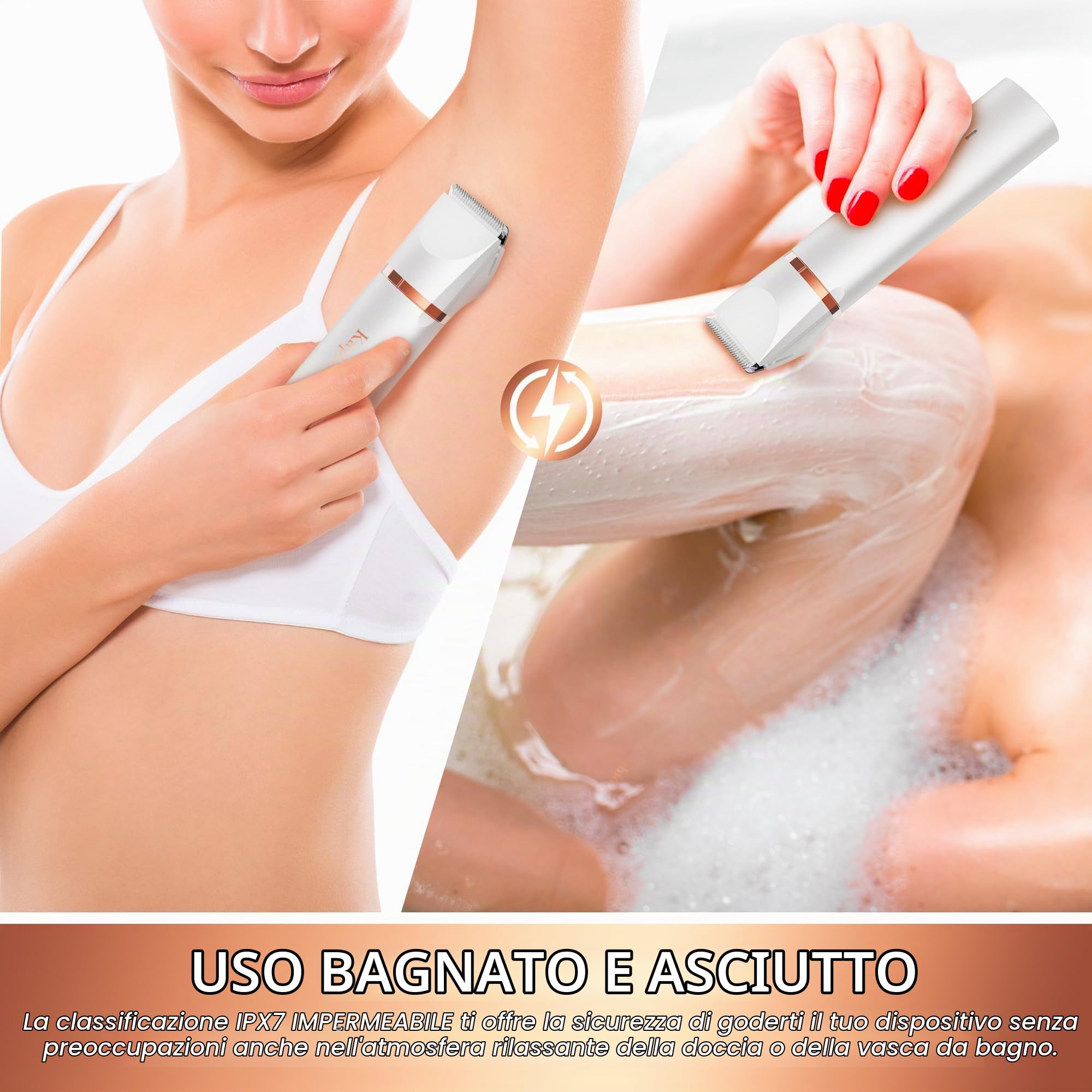 Rasoio elettrico donna inguine: 2 in 1 impermeabile IPX7 per depilazione intima donna e epilatore viso di rimozione dei peli per bikini ascelle gambe braccia e viso (bianco perla)