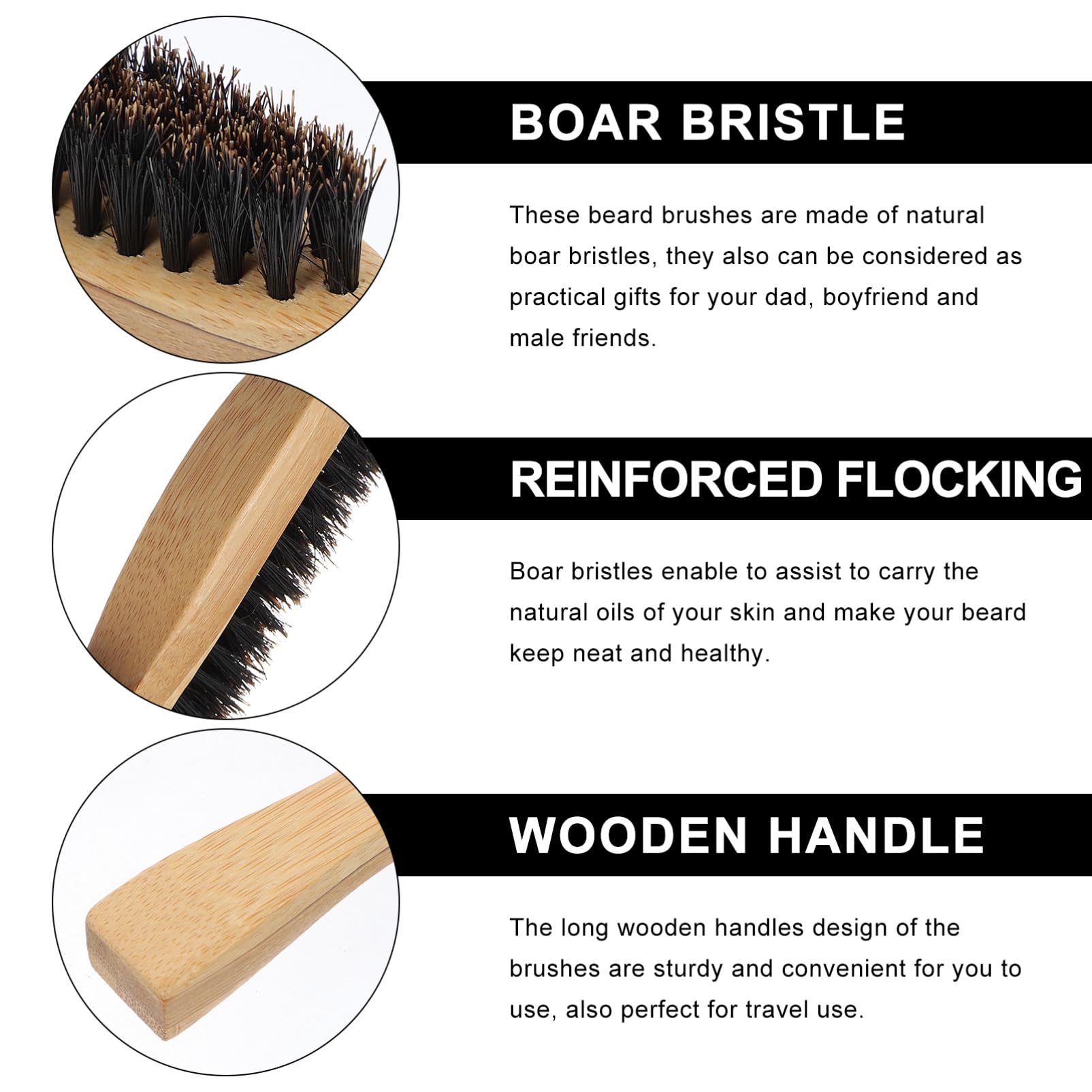 Healeved Beard Brush Set 3pcs Men's Long Handle Shaver Brush Detangler Random Style