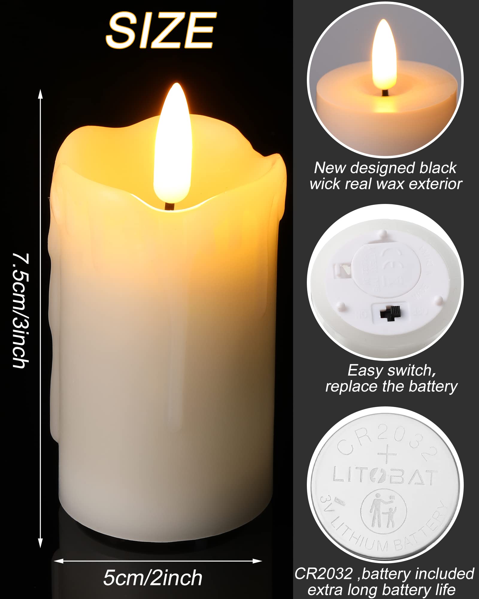 12 Pcs Flickering Flameless Tea Candles with Remote and Timer, Realistic LED Pillar Candles, Battery Operated Candles for Valentine's Day Birthday Halloween Christmas Home Wedding Decoration, Ivory