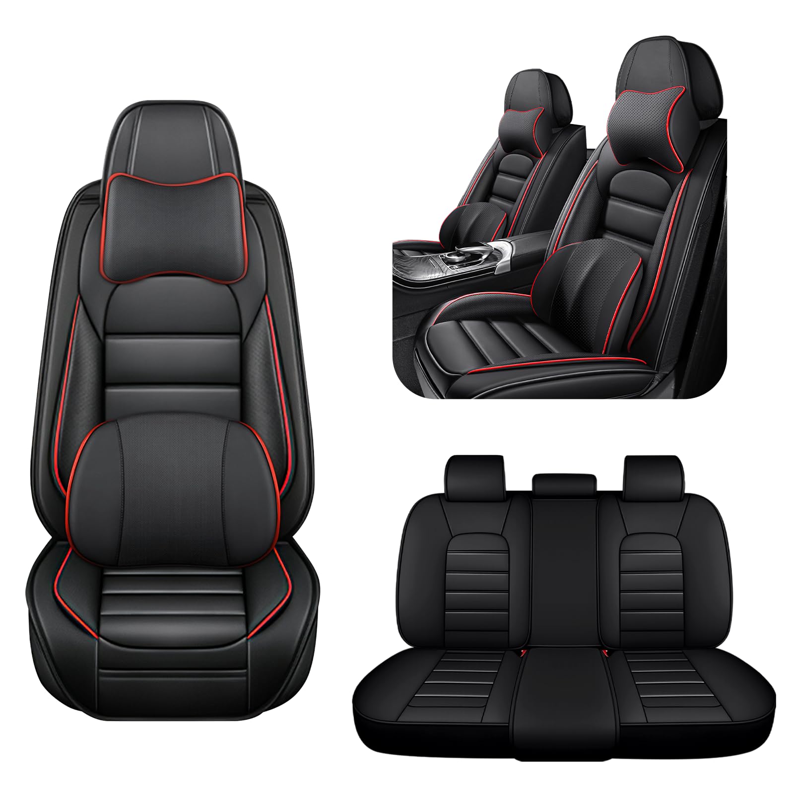 AREKA 5 Car Seat Covers for Hyundai Kona 2018-2026 Breathable Leather,Waterproof Car Seat Protectors with Comfort Headrest Pillows,Automotive Vehicle