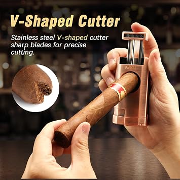 TISFA Cigar Humidor, Leather Cedar Wood Cigar Case with Cigar Lighter, V Cut Cigar Cutter, Cigar Holder 3 in 1, Portable Travel Cigar Humidor Box with Humidifier (Brown)