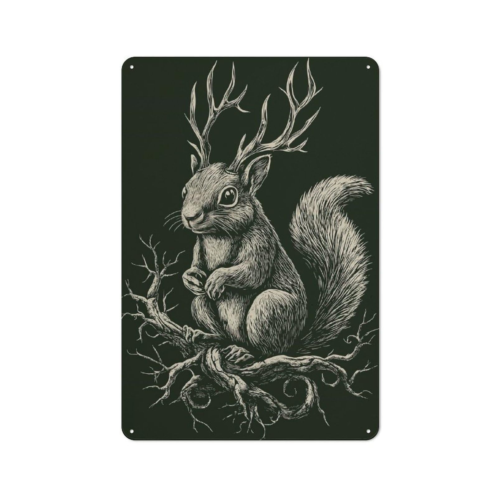 Junmoney Gothic Squirrel With Antlers For Man Cave Or Games Room, Retro Tin Sign 30X20cm, A Christmas Gift For People Styling Man Cave And Games Room