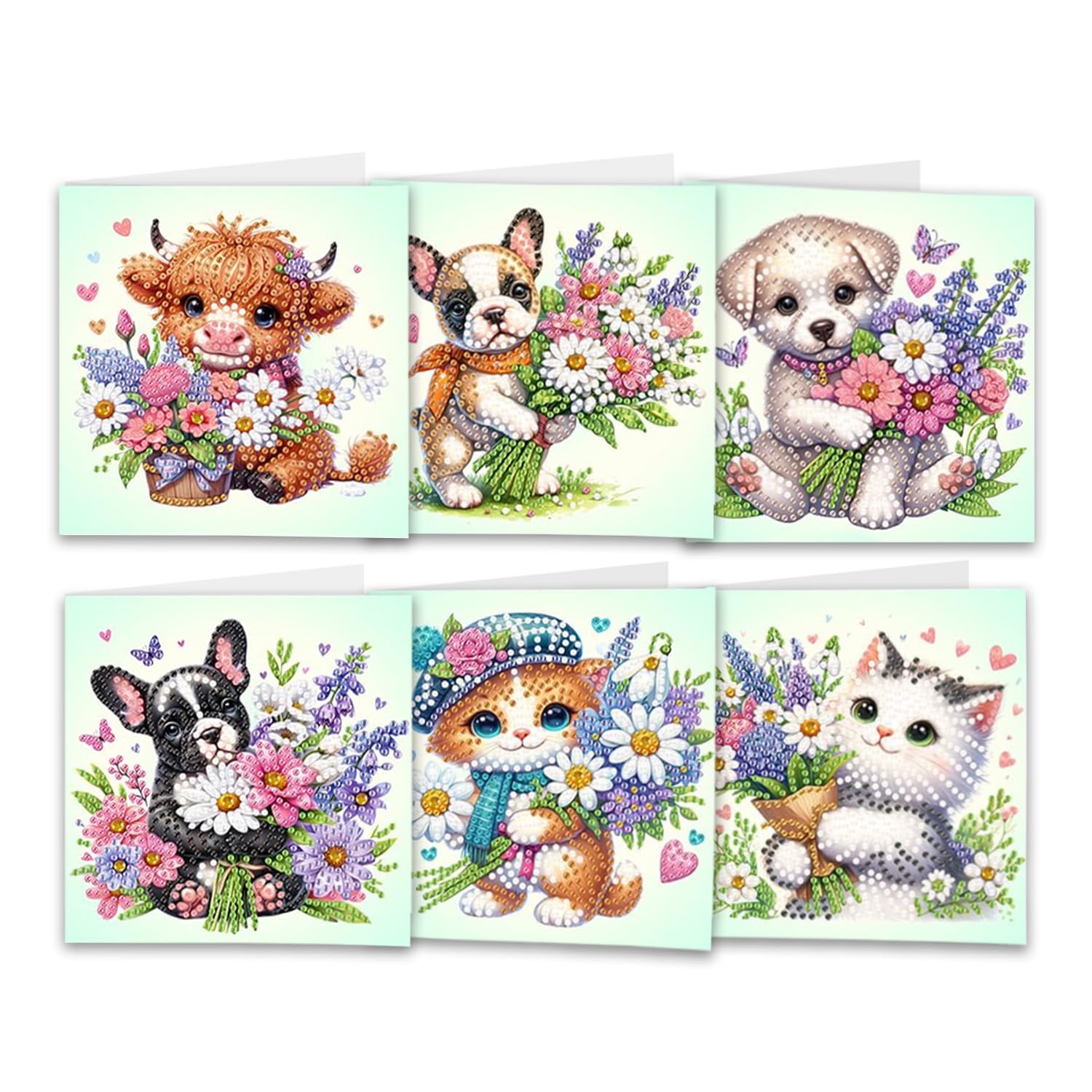 6PCS DIY Diamond Art Birthday Cards with Envelopes 5D DIY Diamond Art Crystal Card Kits Animal Elements Art Painting Postcard for Family Friend Handmade Gift (Animal)