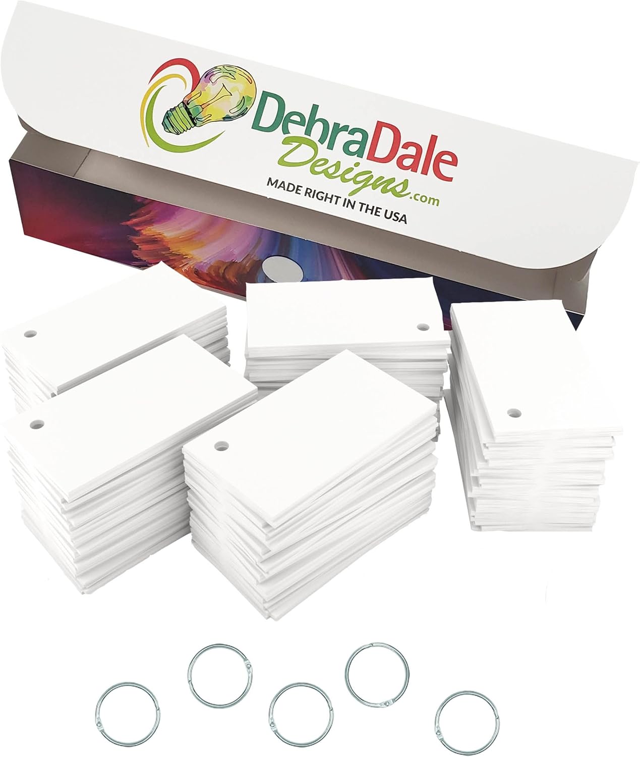 Debra Dale Designs White Mini Hole-Punched Flash Cards – 1000 Count Blank Unruled Cards with 5 Binder Rings – Durable Cardstock – USA Made