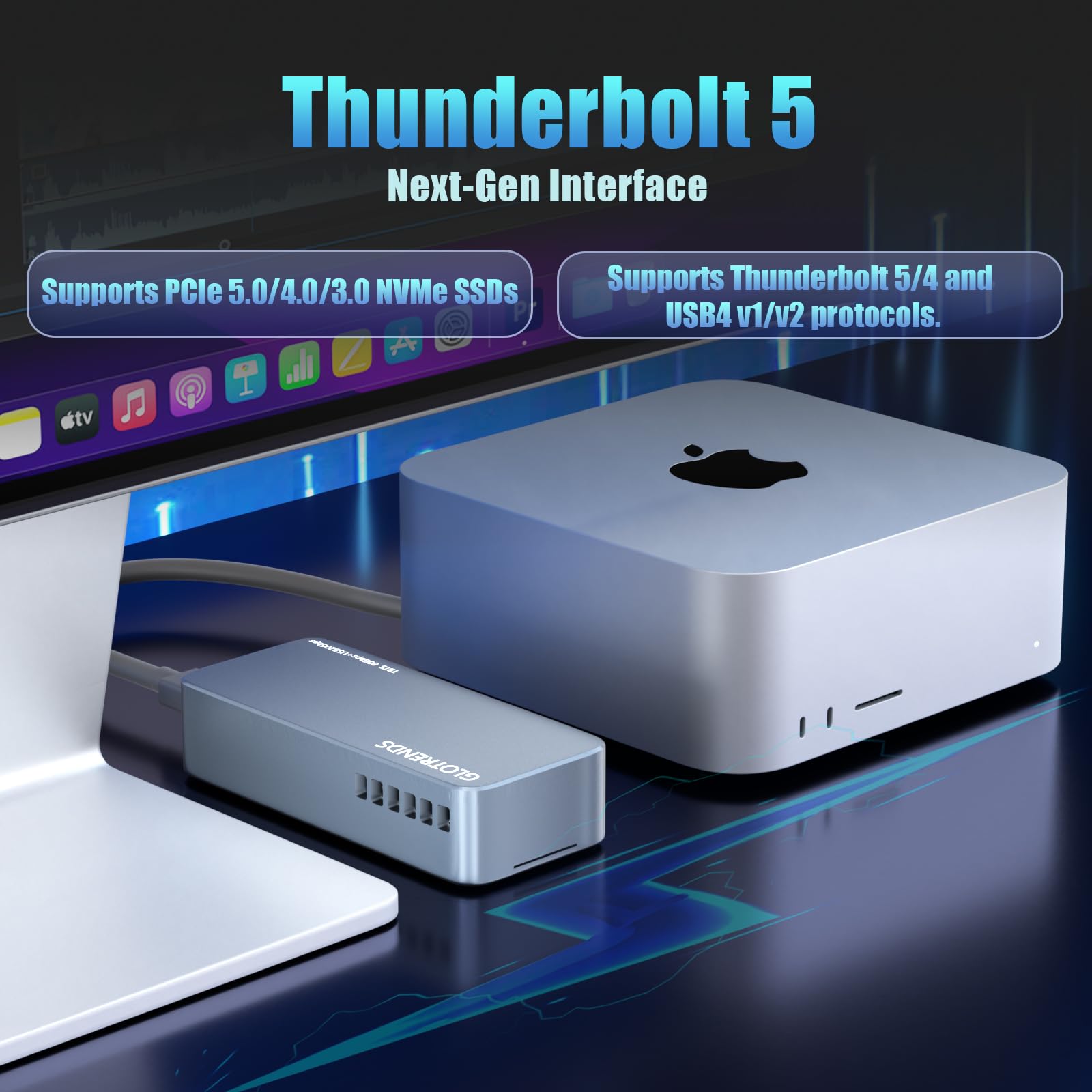 GLOTRENDS EM6003 Case SSD NVMe M.2 da 80 Gbps, compatibile con Thunderbolt 5/4/3/USB4 e USB 3.2 (20Gbps)/3.1/3.0/2.0, fino a 7.000 MB/s con bus PCIe 4.0 x4, supporta SSD da 8 TB, controller JHL9480 B2