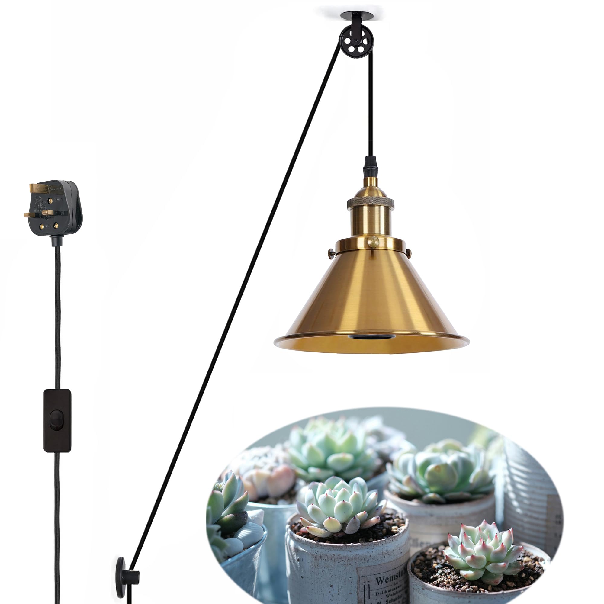 FSLiving Grow Light with Full Spectrum and Hanging System, led Grow Lights for Indoor Plants with 4.5m Cable, Aluminum Hanging Lamps with E27 Lamp Holder for Seedlings Greenhouse Plants,Gold — image 1