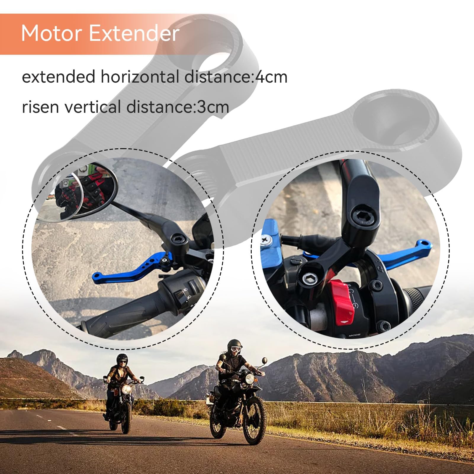 Kit Estensori Per Specchietti Moto – Adattatori 10mm E 8mm – Prolunga Di 4cm Orizzontale E 3cm Verticale – Nero - 2