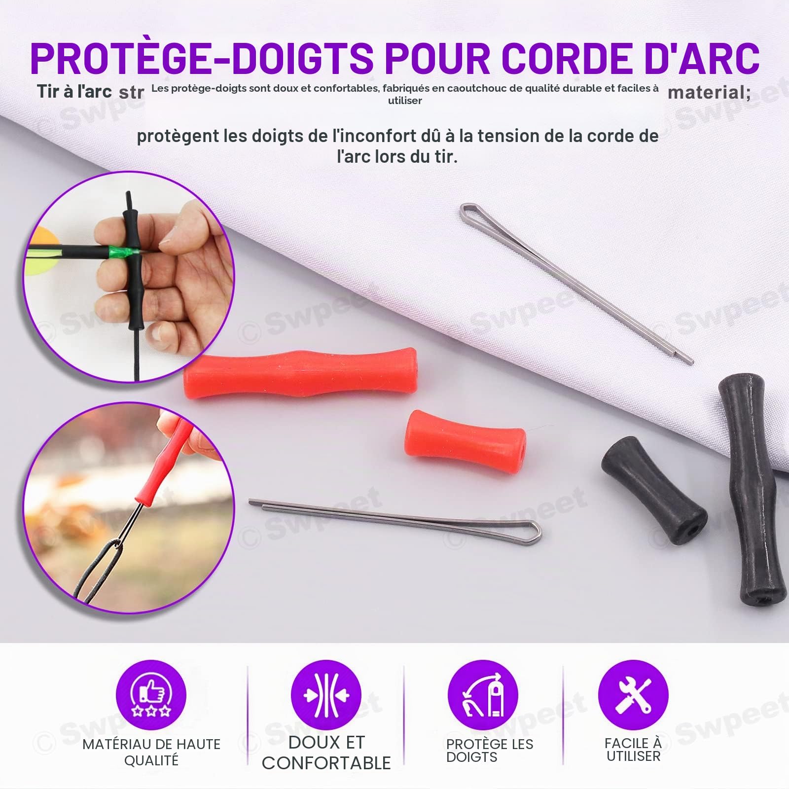 Swpeet Kit de 17 pièces d'outils pour corde d'arc, pince à boucle de nœud pour tir à l'arc, ensembles de nœud de corde d'arc, règle carrée pour arc en T, cire pour corde d'arc, silencieux de corde