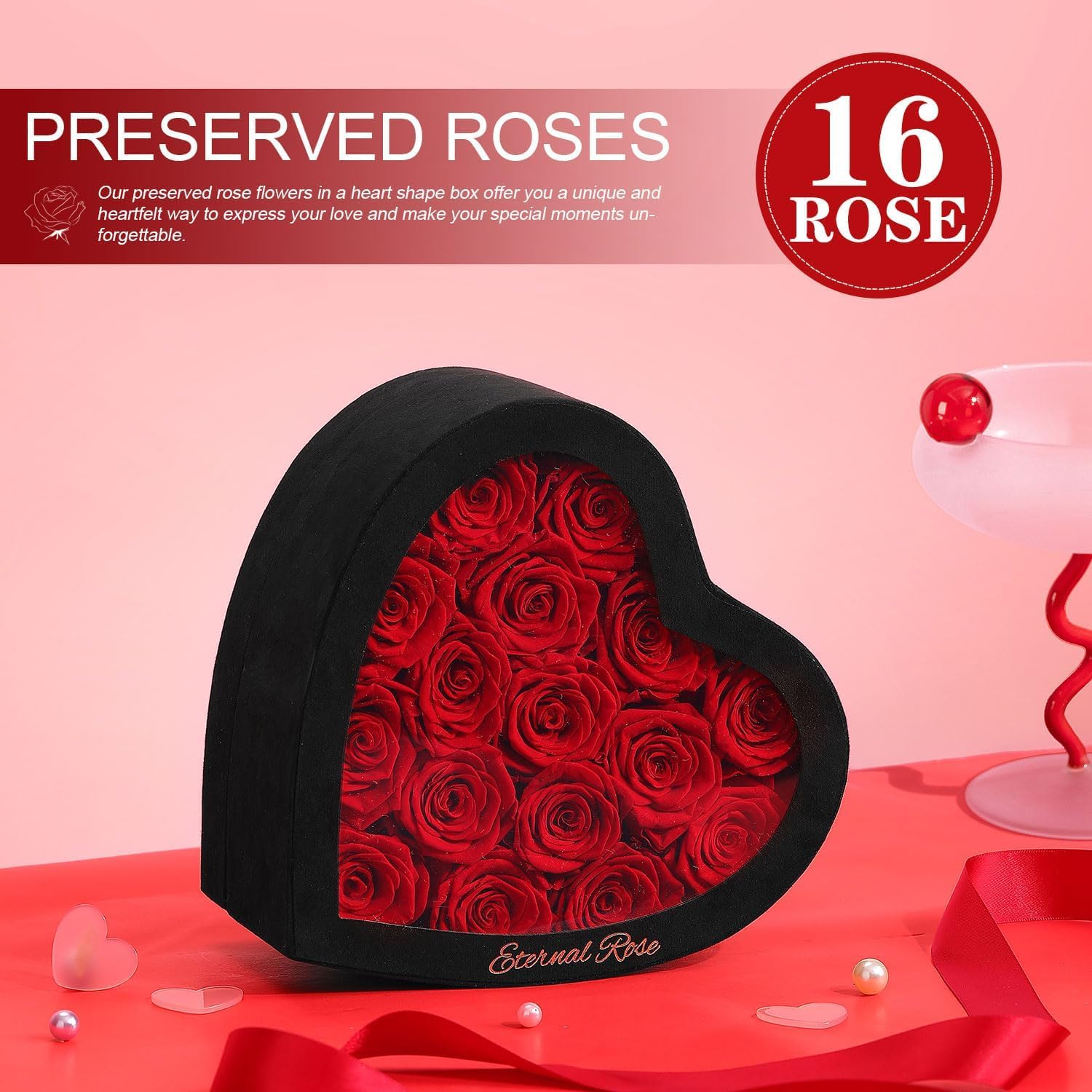 Agrul Mothers Day Roses Gifts for Mom,Forever Preserved Flowers Roses in a Heart Shape Box, for Wife Women Mom Grandma from Daughter,Fresh Flowers for Delivery/16Pcs Red