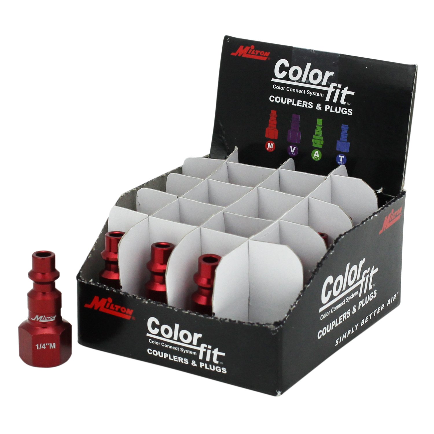 ColorFit by Milton 728MC-20 Pneumatic Plugs - (M-style, Red) - 1/4" NPT Female, (Box of 20)