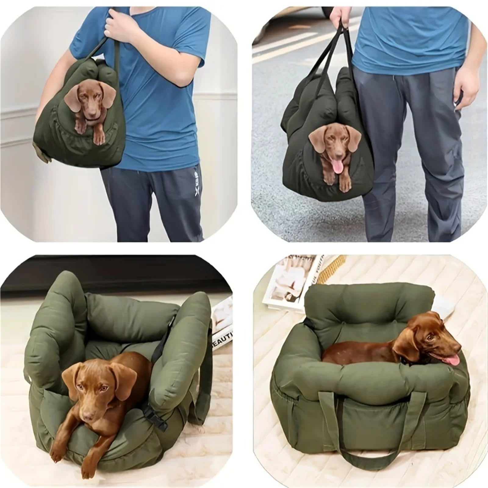 Asiento de Coche for Perros con cinturón de Seguridad, transportador de Viaje Lavable Antideslizante, Correas seguras, Cama for Perros pequeños, Paseos Seguros en Coche(Black,S)