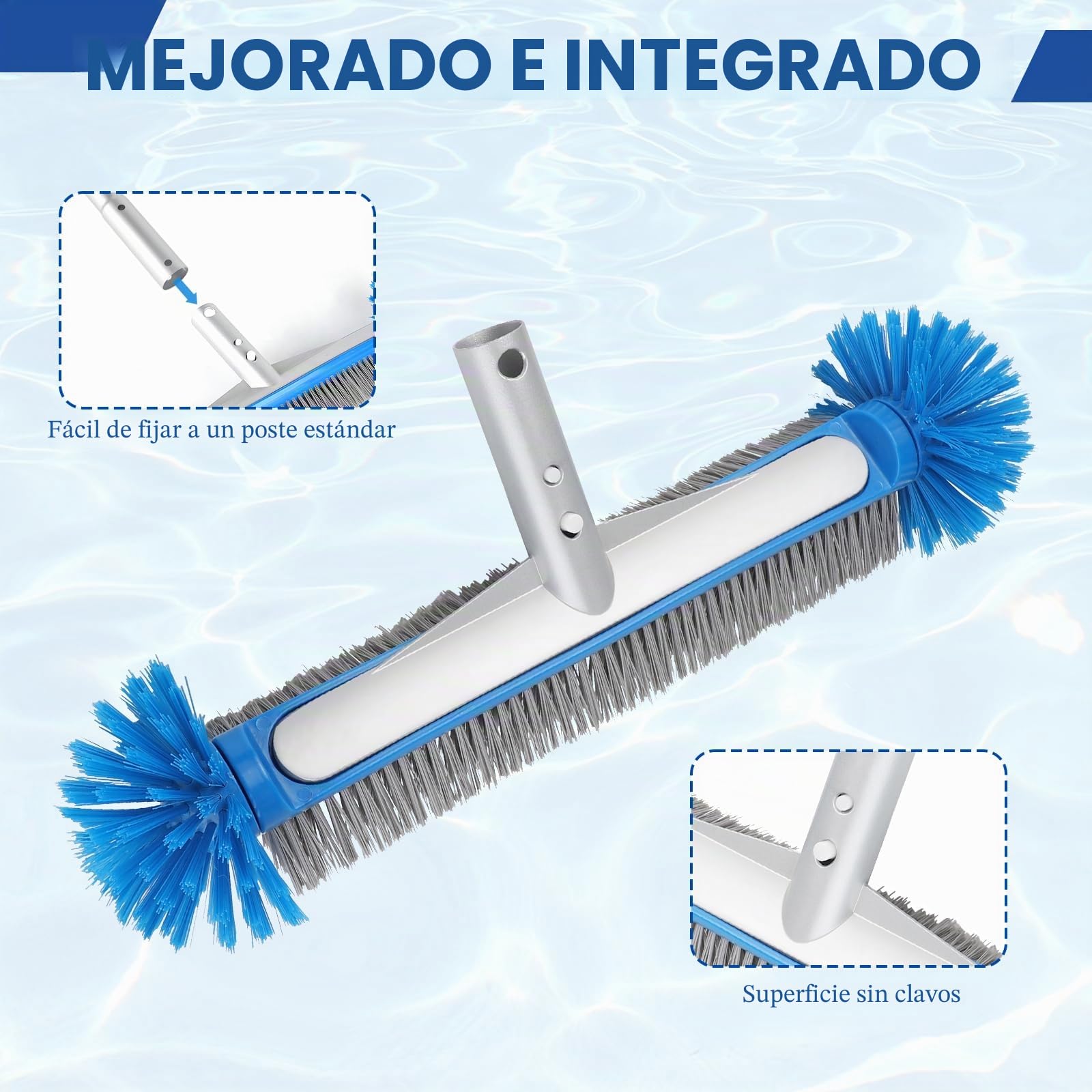 LALAGO Cepillo Piscina, Cepillo de Limpieza de Piscina, con Mango de Aluminio, Cepillo de Limpieza, Cepillo para Limpiar Fondo, Cepillo de Pared para Pared y Suelo de Piscina