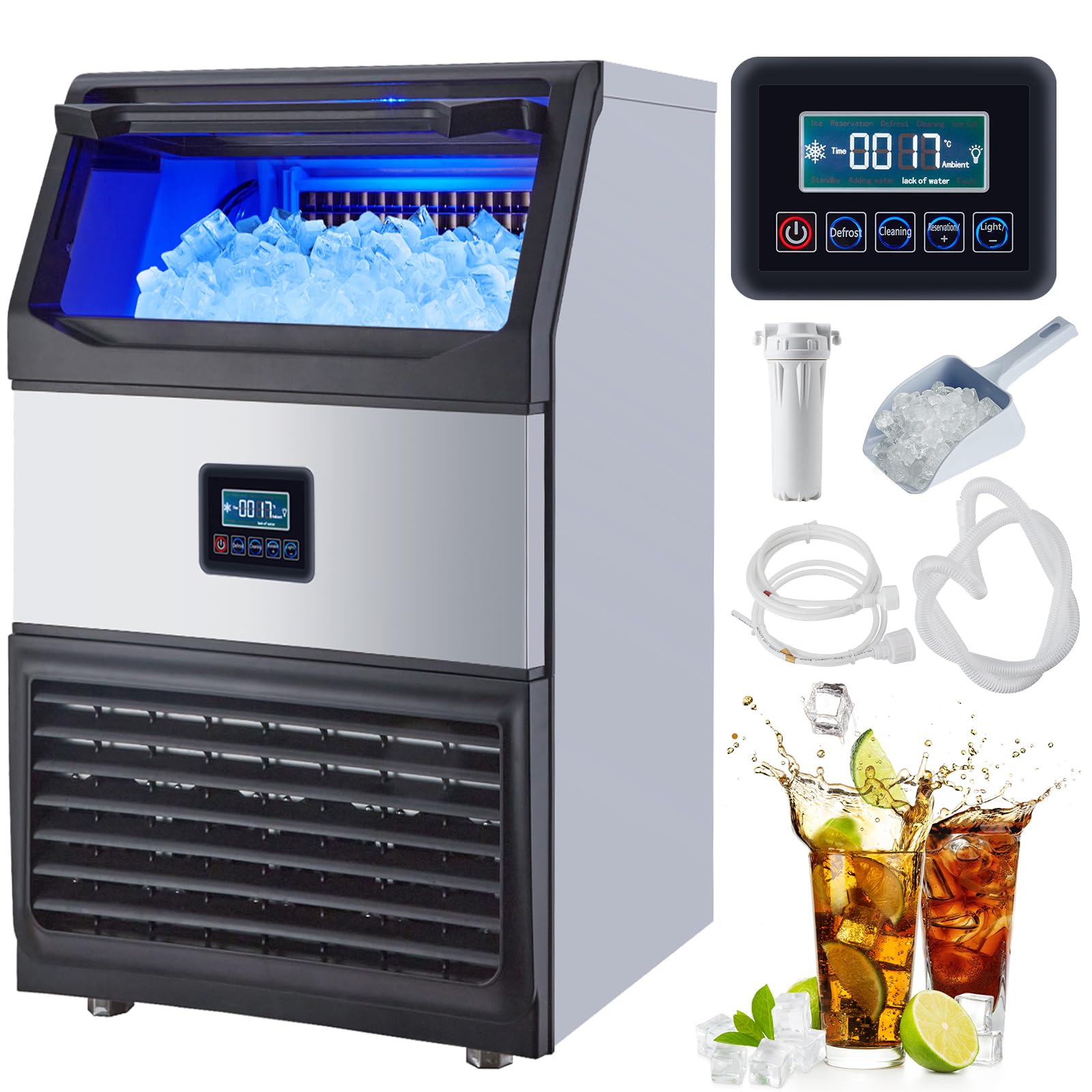Commercial Ice Maker Machine, 200lbs Daily Output, Under Counter Ice