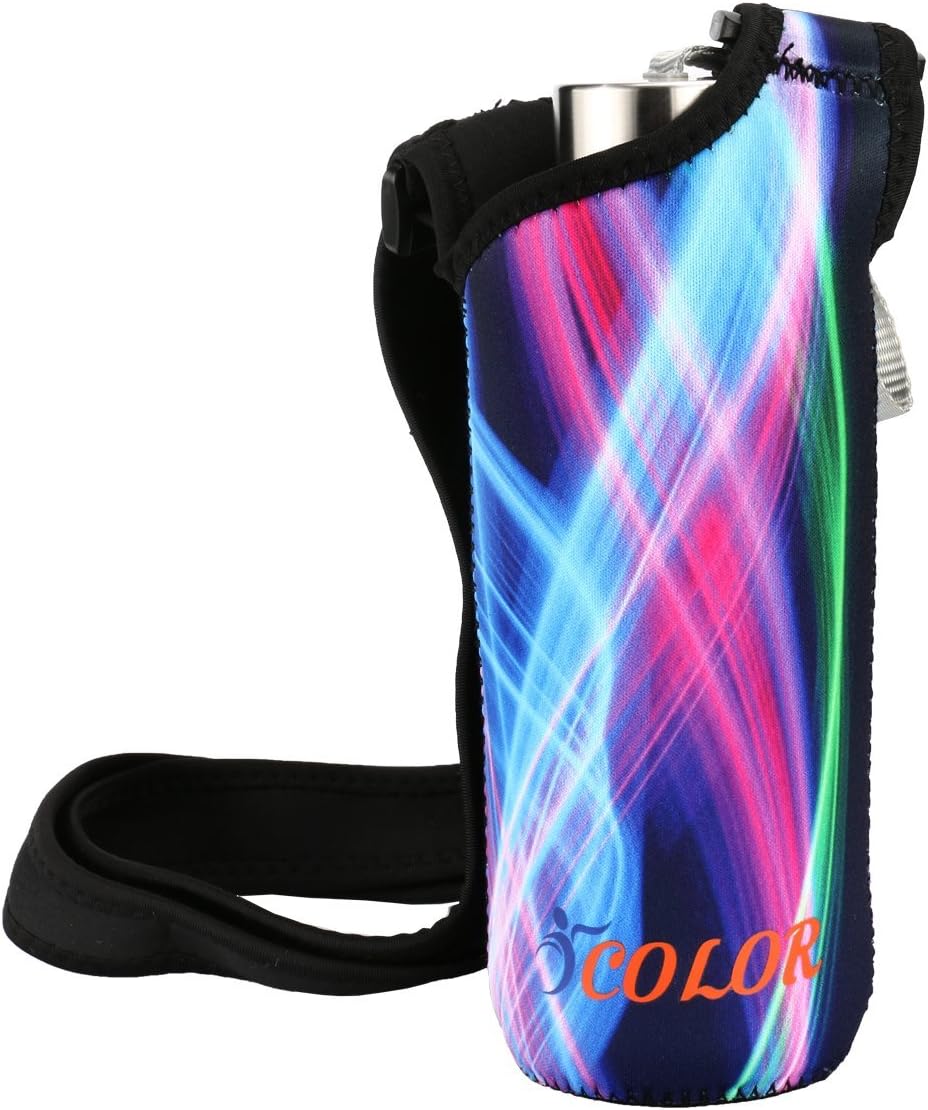 icolor Water Bottle Carrier Holder w/Adjustable Shoulder Strap Sling Insulated Neoprene Sports bottle Sleeve Bag Hiking Pack,For Stainless Steel & Plastic Bottle Diameter Less Than 3"