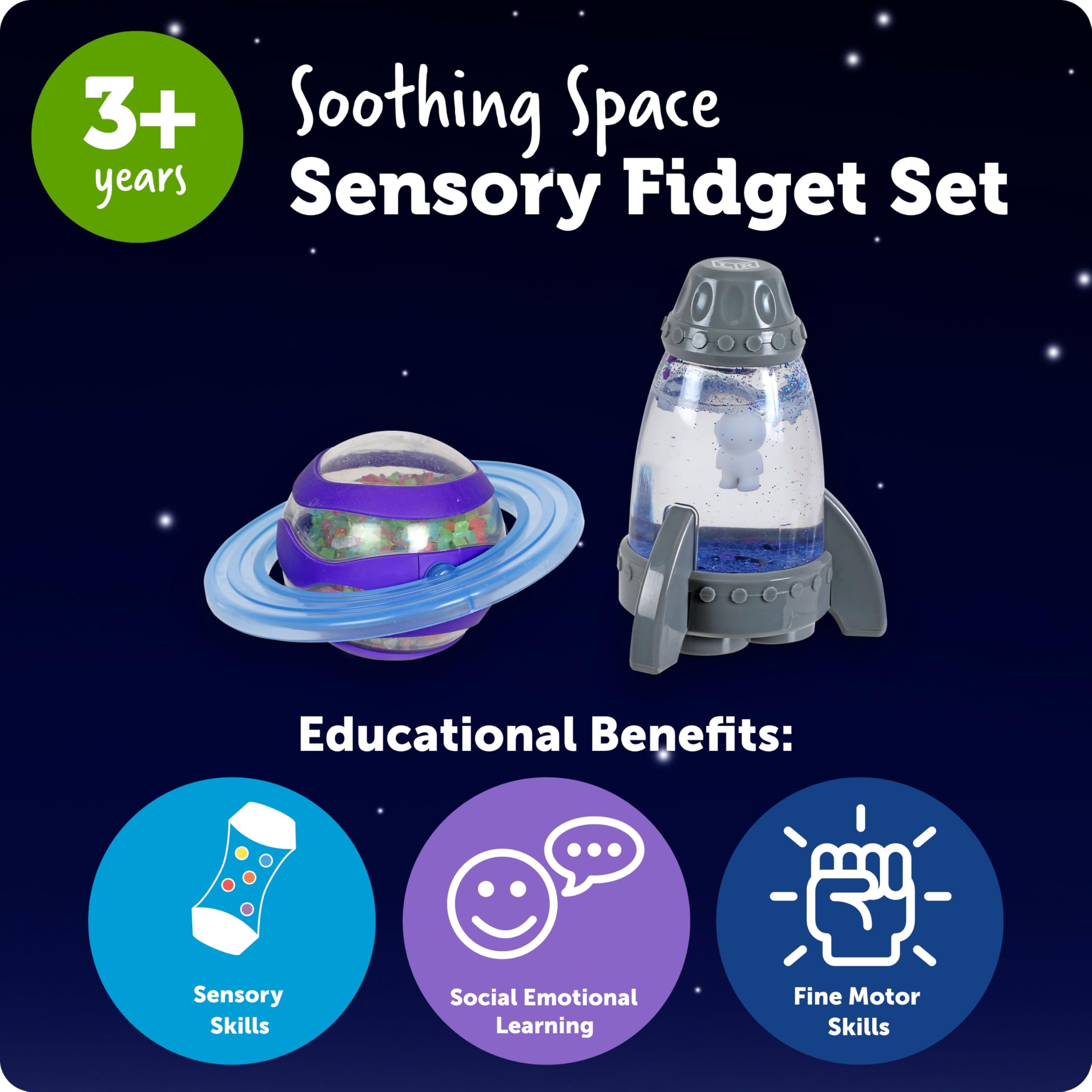 Learning Resources Soothing Space Fidget Set LER5580, da 3 Anni, Giocattoli Sensoriali Spaziali, Effetto Luminoso, Antistress