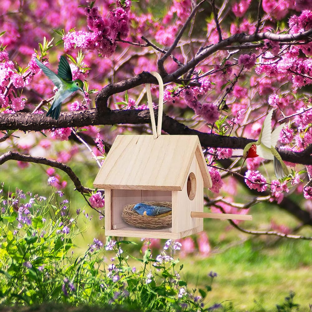 Casetta per uccelli in legno, da appendere, graziosa casetta per uccelli da esterni, decorazione decorativa da giardino, gabbia protettiva