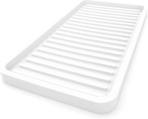 Happitasa - Bandeja organizadora para fregadero de cocina de silicona, soporte de esponja y protector de encimera, estilo de líneas rectas (blanco,