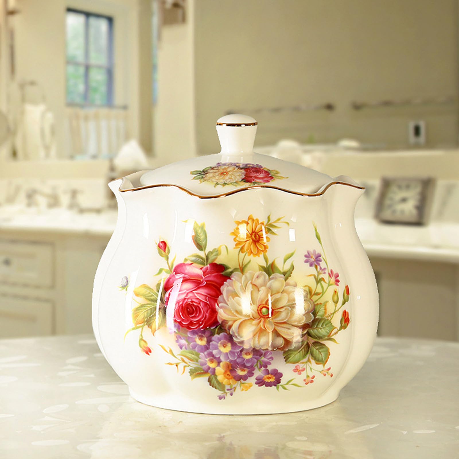 Keramik-Keksdose Im Vintage-Stil Mit Blumenmuster Und Luftdichtem Deckel, 40-Unzen-Porzellan-Küchenkanister Für Zucker, Tee, Kaffee, Müsli, Große Keramik-Bonbondose, Vorratsdose Für Lebensmittel,A Küche, Haushalt & Wohnen