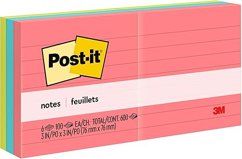 Post-it Notas, 3 x 3 pulgadas, 6 blocs de notas adhesivas favoritas de Estados Unidos, colección Poptimist, colores brillantes (magenta, rosa, azul,