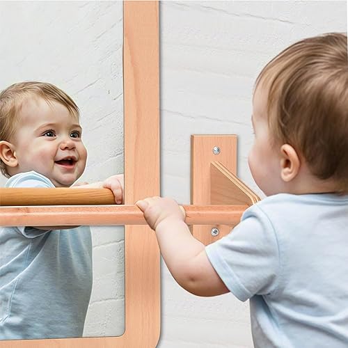 Miniatura 3 de Montessori Baby Espejo de seguridad inastillable 2 en 1 con barra de dominadas, montaje en pared infantil y juego en el suelo para el tiempo boca