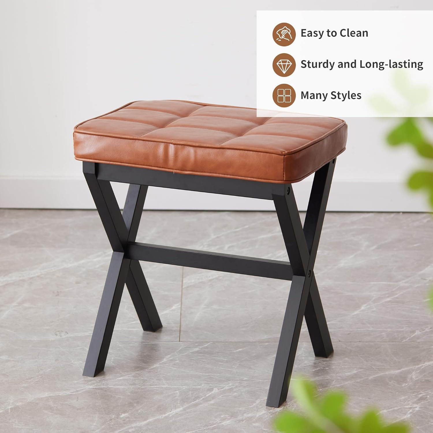 FILWH Foot Stool Small Ottoman Foot Rest Padded Foot Stool Desk for Under Office Desk Vanity Stool Bamboo Footstool Sofa Footrest Shoe Stool Small Foot Stools (Black Legs + Reddish Brown)