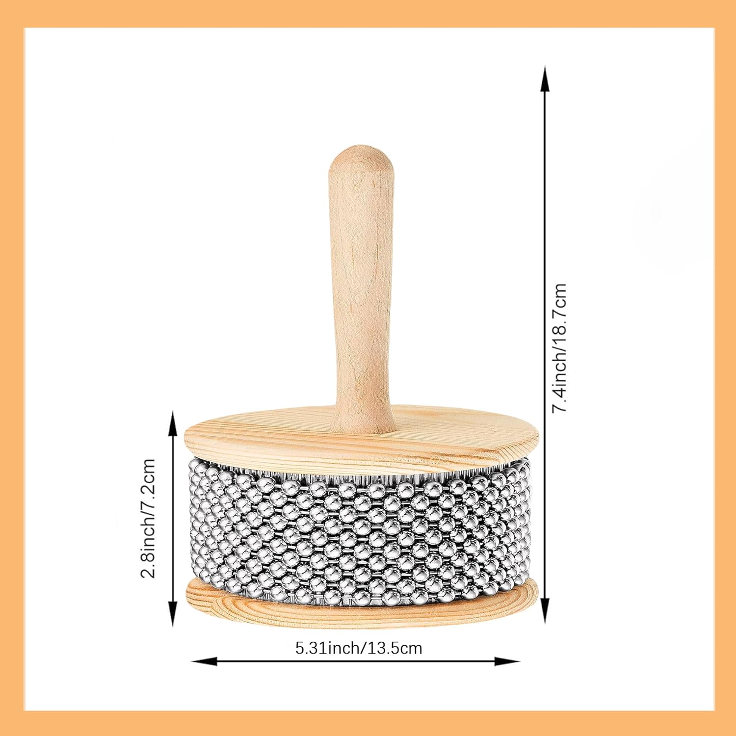 Wooden Hand Cabasa Percussion Instrument: Hand Shaker Pop Cabasa Musical Instrument Shaker with Metal Beads & Cylinder, for Band Music Education, Professional Standard Size (Wood, 5.31")